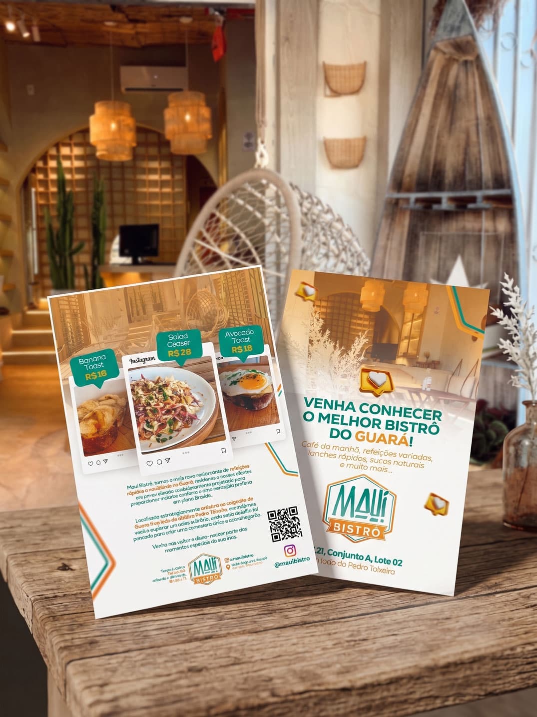 Mockup do flyer de divulgação Mauí Bistrô